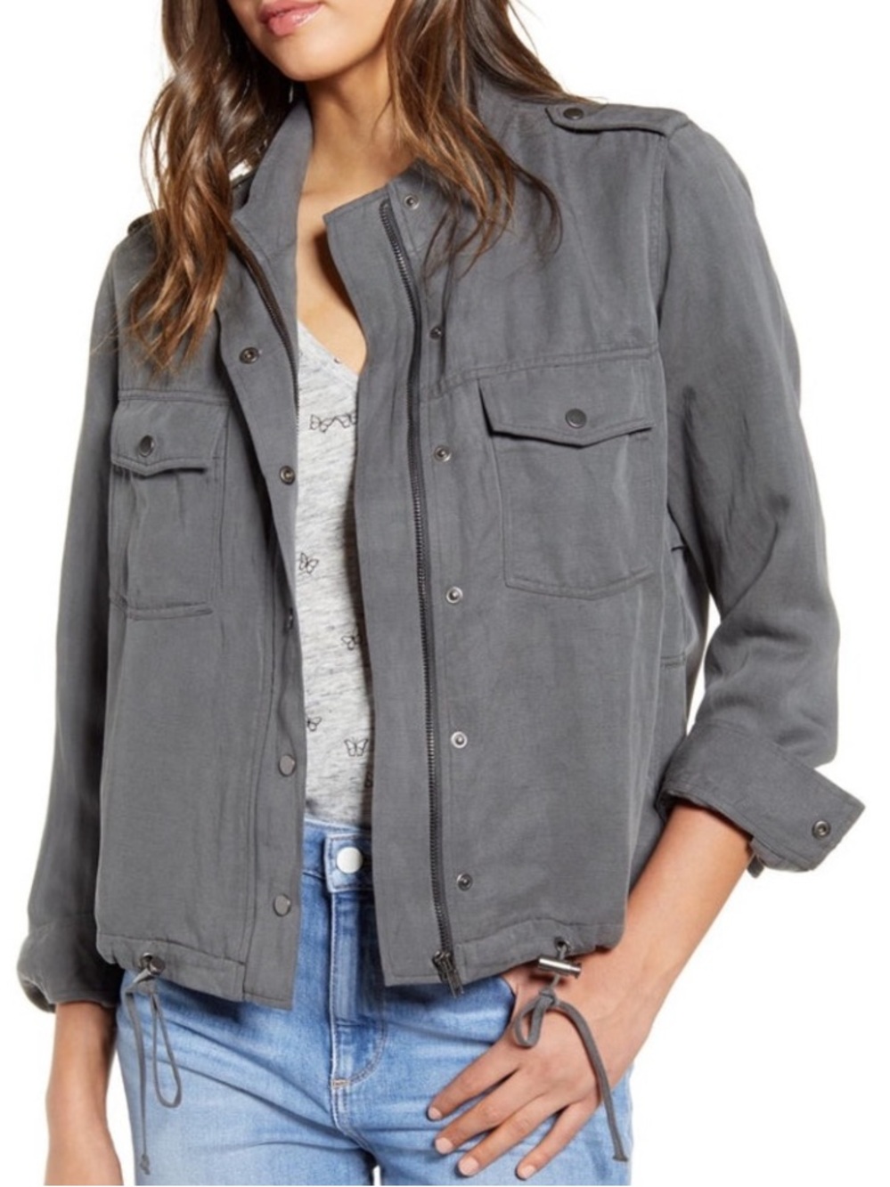 Rails Collins Light Charcoal Gray Linen Blend Utility Layering Military Jacket S